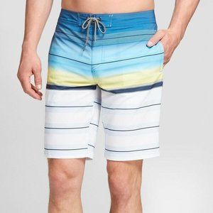 10" Blue Yellow White Striped Rapido Board Shorts